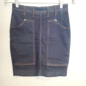 All Saints Ella Dark Wash Stretchy Jean Mini Denim Skirt Knee Length Size 2